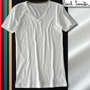 新品 ポールスミス アーティストストライプ Vネック 半袖 Tシャツ L 白 【I57431】 Paul Smith カットソー メンズ 吸水速乾 ストレッチ