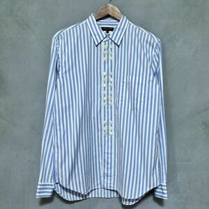 COMME des GARCONS HOMME PLUS コムデギャルソンオムプリュス AD2014 コットン 2列 24B ボタンデザイン ストライプ シャツ size.S ブルー