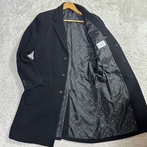 美品!!!Lサイズ タケオキクチ TAKEO KIKUCHI チェスターコート ロング ブラック 黒 ウール 裏地総柄 メンズ ビジネス アウター 秋冬 