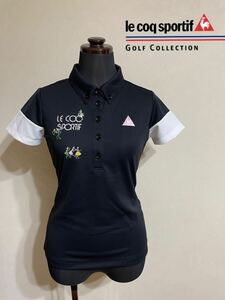 【美品】 le coq sportif golf ルコック ゴルフ ウェア レディース ボタンダウン ドライ ポロシャツ トップス サイズS 半袖 黒 白 QGWNJA06