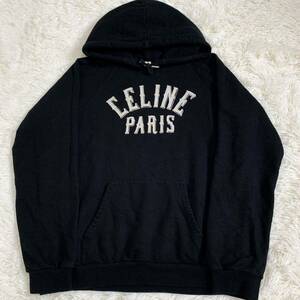 美品 セリーヌ 【極上カシミヤ混】 CELINE パーカー スウェット トレーナー トップス エディ期 ビックロゴ メンズ ブラック サイズM