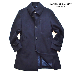 【定価４万】 キャサリンハムネット カシミヤ混◎!!! ハーフコート メンズS ネイビー 紺 katharine hamnett london スリム タイト