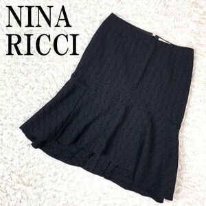 NINA RICCI ニナリッチ 裾フレアスカート ブラック 黒 ナイロン ウール ポリウレタン 34 B3001