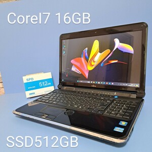 ★最強Corei7★メモリ16GB/新品SSD512GB/LIFEBOOK/AH77/C/Windows11/Webカメラ/ブルーレイ/Office2019H&B/富士通/FUJITSU/ビターブラック