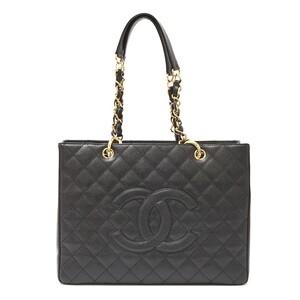 CHANEL シャネル GST トートバッグ 8番台 チェーンショルダーBAG キャビアスキン ブラック×ゴールド ココマーク フォーマル レディース