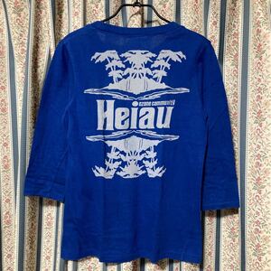 オゾンコミュニティ Heiauプリント七分袖Tシャツ カットソー ハワイアン ロイヤルブルー バックプリント