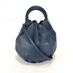 ロエベ　LOEWE バウンス　ショルダーバッグ　2way ネイビー　レザー　ハンドバッグ　型押しアナグラムロゴ　紺色　巾着型