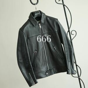 666 LEATHER WEAR シングル ライダース レザー ジャケット 34 トリプルシックス レザーウエア センター ジップ LJM-9TF 34