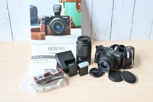 中古 キャノン Canon EOS M3 ダブルレンズキット EF-M 15-45mm 1:3.5-6.3 / 55-200mm 1:4.5-6.3 IS STM ブラック ミラーレス一眼 カメラ