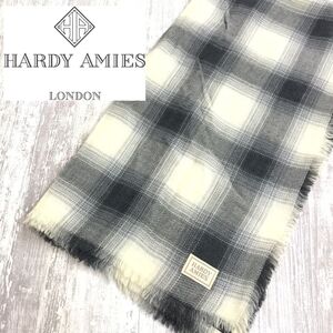 HARDY AMIES ハーディエイミス 大判ストール◆秋冬 ニット チェック グラデーション ショール 毛100% ウール グレー