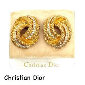 Christian Dior｜クリスチャンディオール イヤリング【アクティ】ラインストーン 大ぶり ゴールドカラー ヴィンテージ a960eta