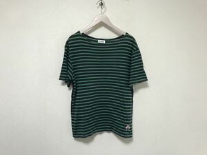 本物メゾンエボヤージュMAISON&VOYAGEコットンボーダー柄半袖TシャツメンズアメカジサーフビジネススーツM紺グリーン緑78/11日本製