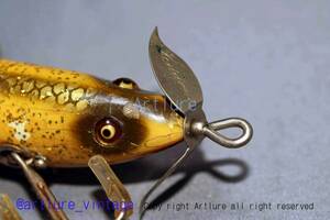 VINTAGE wooden glass eyes LURE HEDDON THE SOS WOUNDED MINNOW #160 C1927 3 1/2" 3/5OZ GLASSEYES （4041-37）USA MADE #OLDLURE 　