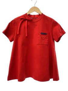 PRADA◆Tシャツ/38/コットン/RED/無地/リボン/フレアシルエット/