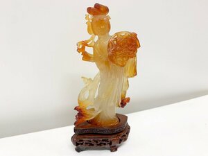 中国美術 メノウ 瑪瑙 彫刻 骨董品 天女 天然石 置物 オブジェ 古玩 石 人物 台座付き 古美術