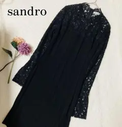 sandro 黒 レースワンピース ひざ丈 長袖