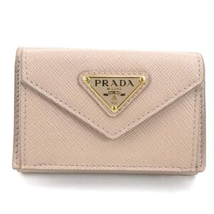 プラダ PRADA 三つ折り財布 レザー ベージュ h30245f