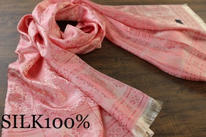 新品【シルク100% SILK】ペイズリー柄 シャインピンク S.PINK 大判 ストール/スカーフ