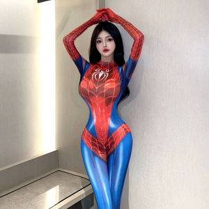 ☆送料込み☆JG-3 フリーサイズ コスプレ レディース スパイダーマン 衣装 長袖 イベント プラグスーツ クロッチオープン ボディスーツ