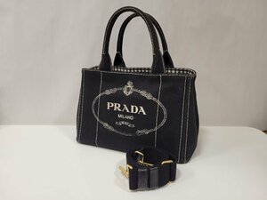 ★プラダ　PRADA　カナパ　２Wayバッグ　キャンバス　ブラック系　ショルダーバッグ　ハンドバッグ　クロスボディ　中古★003921