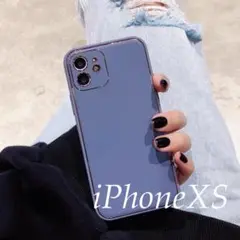 パープルiPhoneXS用 ケース無地レザーカバー10Sかわいい韓国カジュアル