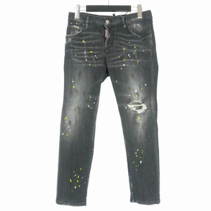 未使用品 ディースクエアード DSQUARED2 21SS Jeans Cool Girl Cropped ペイント デニムパンツ ジーンズ 36 ブラック 黒 S72LB0404 国内正