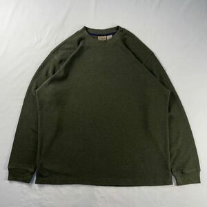 US Vintage 90-00s L.L.Bean コットン100% 単色 プレーン オリーブ ロンT サーマル カットソー トップス