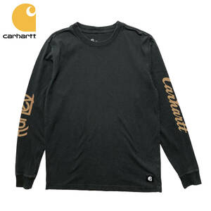 USA 古着 カーハート×ハーレー コラボ コットン ワーク 袖プリント 長袖Tシャツ ロンT メンズS ブラック Carhartt Hurley BA2400