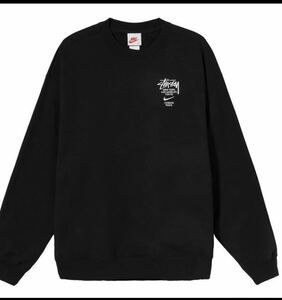 NIKEコラボSTUSSYナイキFleece Crew Sweat shirtステューシーDC4198-010/2021SS フリース クルー スウェット黒トレーナーTシャツ重ね着に！