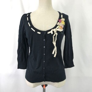 JILL STUART/ジルスチュアート★七分袖カーディガン【レディースM/black/黒】花柄/Tops/Shirts◆BH719