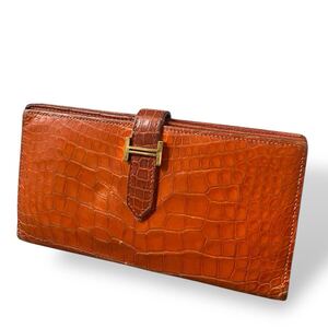 HERMES エルメス 長財布 ベアンスフレ アリゲーター クロコダイル ゴールド金具 ウォレット レザー 小銭入れあり