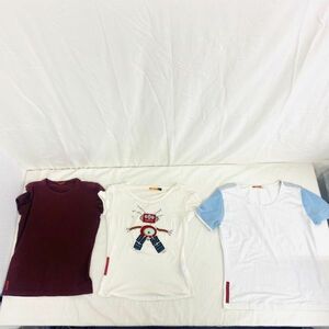 C606-H27-908 PRADA プラダ Tシャツ 3点まとめ レディース エンジ サイズS ホワイト・ロボット柄 サイズＭ ホワイト＆ブルー