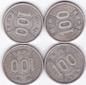 ☆☆☆稲100円銀貨 昭和34年 4枚★