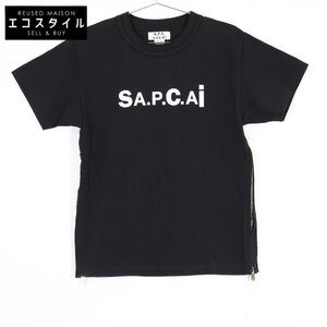 美品/21年製 A.P.C. アーペーセーｘSACAIサカイ 21E2-COEQW-M26978 サイドジップ ロゴ スウェットTシャツ XXS ブラック メンズ