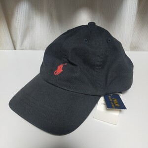 POLO RALPH LAUREN ポロ ラルフローレン ロゴ刺繍　キャップ 帽子 ボーイズサイズ レディース対応 8-20(56cm) ブラック×レッド