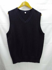 美品★UNIQLO◎ユニクロ/綿100％/コットン/Vネック/ニットベスト/ネイビー/紺/355-021422/Lサイズ