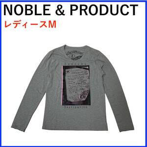 N3535★極美品★デカプリント*ノーブルプロダクト*トップス*Tシャツ*長袖*コットン混*グレー*レディースM