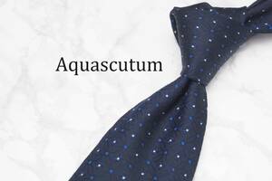 【美品】Aquascutum アクアスキュータム A-491 ネイビー イタリア製 ブランド ネクタイ 良品 古着 卸 USED オールド SILK