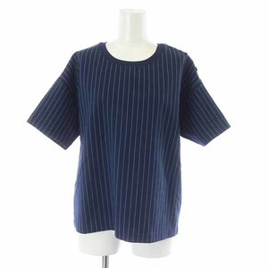 ローレンラルフローレン LAUREN RALPH LAUREN T-SHIRT PINSTRIPE PONTE カットソー 半袖 ストライプ M 紺 ネイビー /AT4 レディース