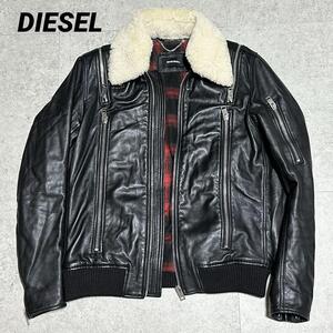 XL！美品 DIESEL 17AW ジップ ラムレザー ボア 取り外し可能 黒