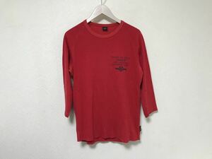 本物アヴィレックスAVIREXアビレックス7分袖コットンプリント長袖スウェットワッフルロングTシャツメンズ赤レッドアメカジサーフM