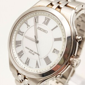 1円 稼働品 SEIKO セイコー 7B22-0AM0 ジャンク 腕時計 ソーラー 電波 メンズ