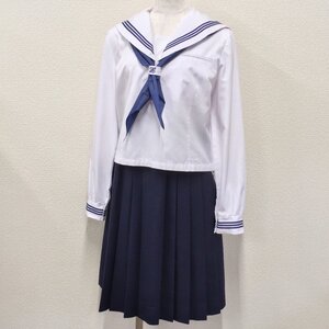 A238/T314(中古)栃木方面 女子制服3点 /165A/W66/合服セーラー/冬スカート/スカーフ/OLIVE des OLIVE/紺3本/長袖/中間服/学生服/卒業生品