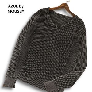 AZUL by MOUSSY アズール マウジー 通年 硫化ストーン ウォッシュ★ ワッフル コットン ニット セーター Sz.M　メンズ 黒　C4T08072_9#L