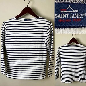 ★【国内正規品 美品 フランス製】SAINT JAMES セントジェームス やや厚手のウエッソン ボーダー バスクシャツ サイズ1 レディースS～M程度