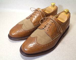 【送料無料】3626■PARABOOT/パラブーツ■フランス製フルブローグ/ウイングチップ/ファブリック/コンビ/グッドイヤー/25.5cm■