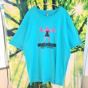 USA古着 next level エメラルドブルー 筋トレ 筋肉 バーベル 綿100％ Tシャツ 半袖 トレーニング だぼだぼ 古着 