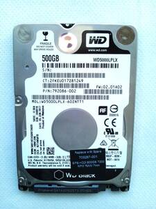 【ジャンク】HPノートパソコンから取り出した 2.5インチ SATA ハードディスク HD 500GB WDC WD BLACK WD5000LPLX 703267-001