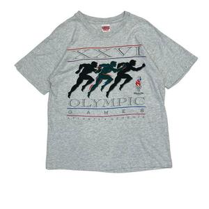 【L】USA 古着 90s USA製 Hanes ヘインズ 90年代 アトランタオリンピック プリント 半袖 クルーネック Tシャツ アッシュ