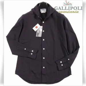 未使用1円～★定価1.4万 GALLIPOLI camiceria ガリポリカミチェリア 日本製 長袖 カノコジャージシャツ 46 M ネイビー ストレッチ ◆7883◆